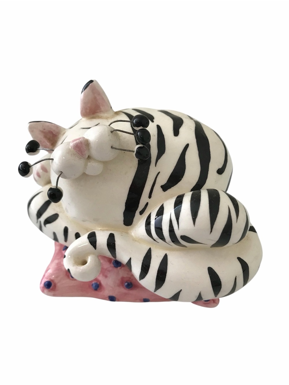 Decorative White and Black Stripe Cat Figurine for Pets Cat Décor. Music box.